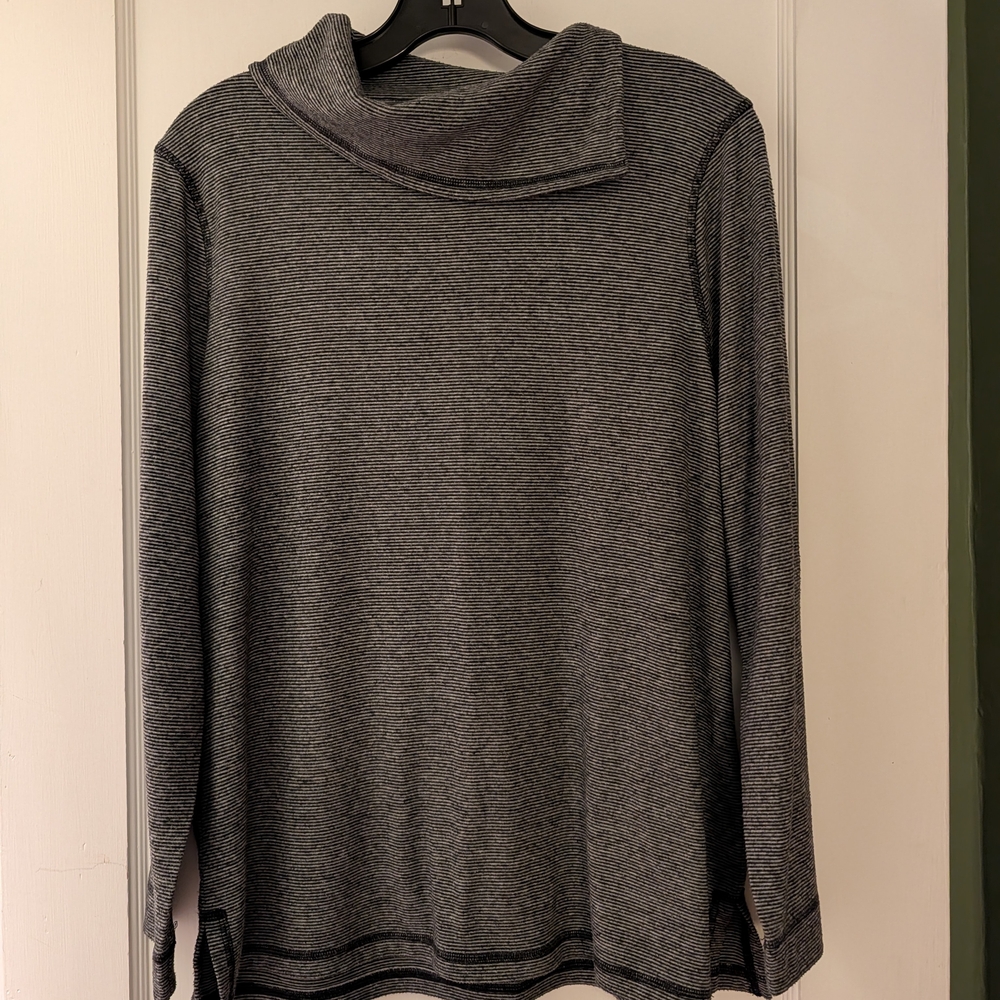 EUC Women's Talbots Black Striped Neck Sweater